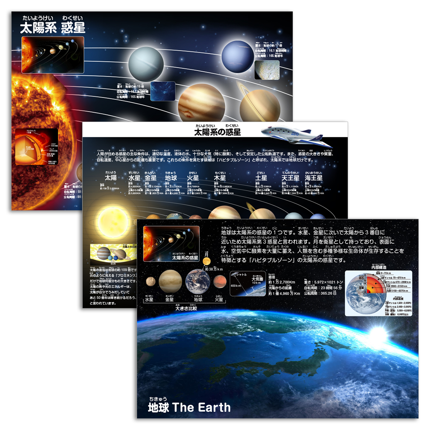 宇宙地図お風呂ポスター特選3枚セット（惑星マグネットシート付き！ ）