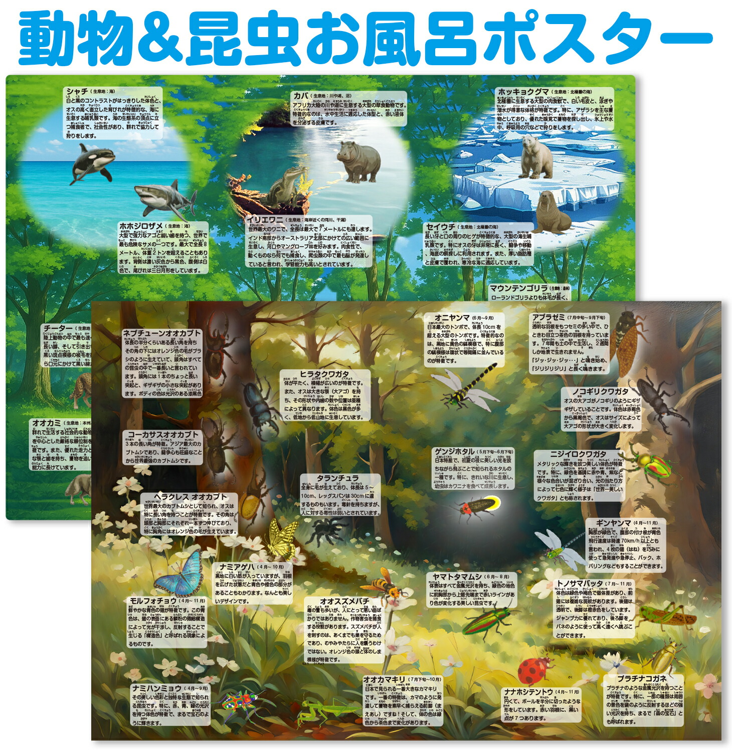 動物&昆虫お風呂ポスター（2枚セット）